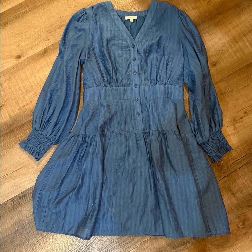 JADE 🆕 Melody Tam Indigo V Neck Flounce Dress Size Small 🆕🆕🆕 - Picture 10 of 12